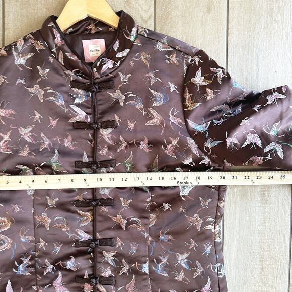 VTG Y2K Old Navy Asian Style Satin Jacket XL Butterfly Artsy Lined Brown - Picture 7 of 10